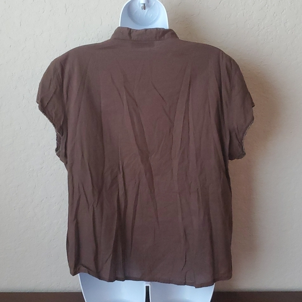 XL brown Caribbean Joe split neck cap sleeve ladies top - Picture 4 of 9